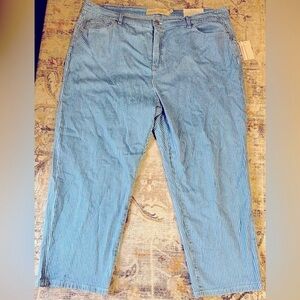 Soft Surroundings Blue/White Striped Straight Crop Pants